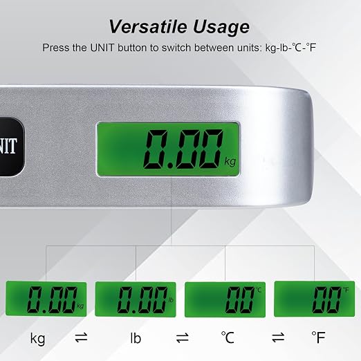 2 Colors Travel Digital Luggage Scale - Portable Baggage Scale - Suitcases Weight Scales - Ideal for Travel Scale Luggage Weight - 110LB/50KG, Includes Battery - Temperature Display Hanging Scales