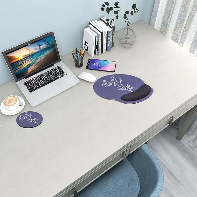 Ergonomic Mouse Pad with Wrist Rest Support,Gel Mouse Pads for Desk | Big Mousepad With Coaster Non-slip & Pain Relief for Computer, Home&Office Desk Decor