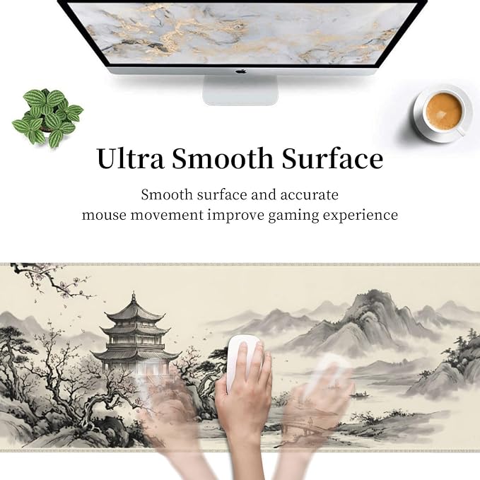 Japanese Cherry Blossoms Gaming Mouse Pad Large Extended Desk Mat Non-Slip Rubber Base Keyboard Pad with Stitched Edges for Office Gaming 31.5x11.8 in