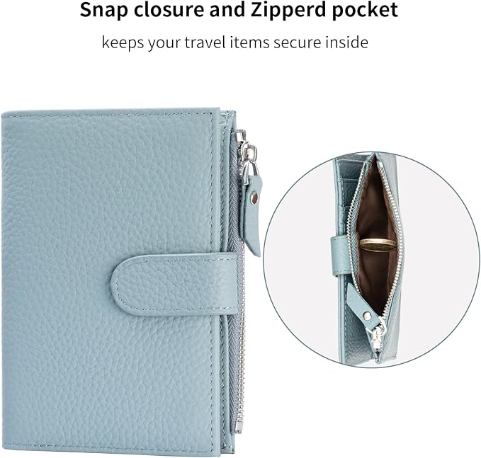 Passport wallet and Card Slot Combo RFID Blocking Leather Travel Passport Wallet for Men and Women with Zippered Coins Pocket Passport holder,LightBlue