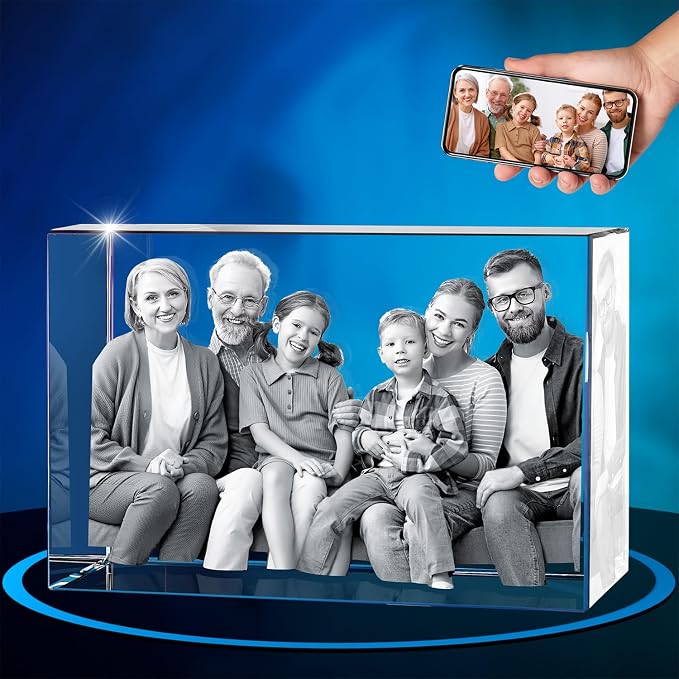 ArtPix 3D Crystal Photo, Personalized Gifts for Women, Wife, Mom, Her, Him, Men, Great Customized Gift With Your Own Photo - Anniversary, Wedding, Birthday - Custom Glass 3D Laser Etched Picture Frame