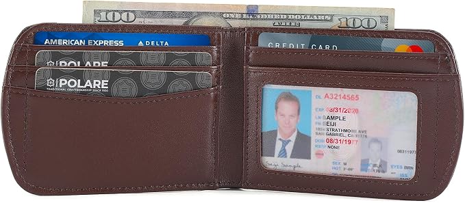 Polare Slim Curve Front Pocket RFID Blocking Italian Real Leather Bifold Wallet for Men (Coffee)