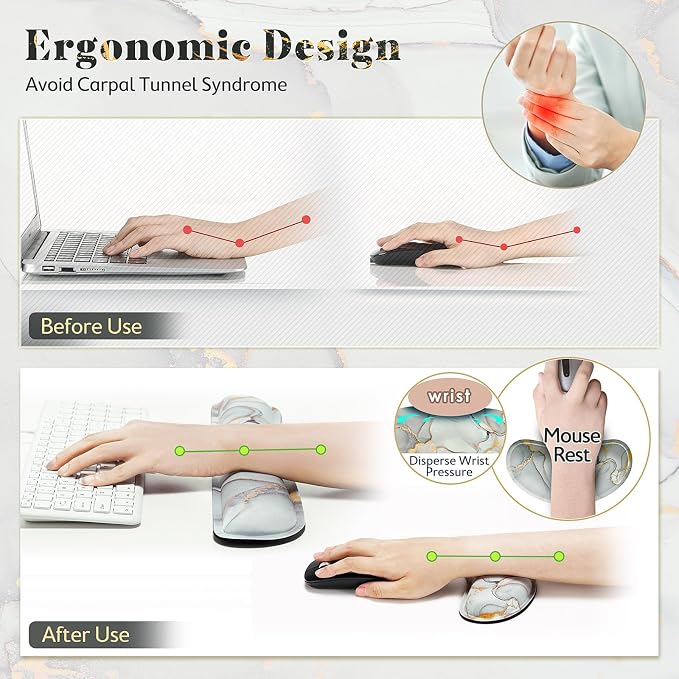 Gimars Upgrade Enlarge Gel Memory Foam Set Keyboard Wrist Rest Pad, Mouse Wrist Cushion Support for Office,Could Golden Computer, Laptop, Mac,Cloud Golden