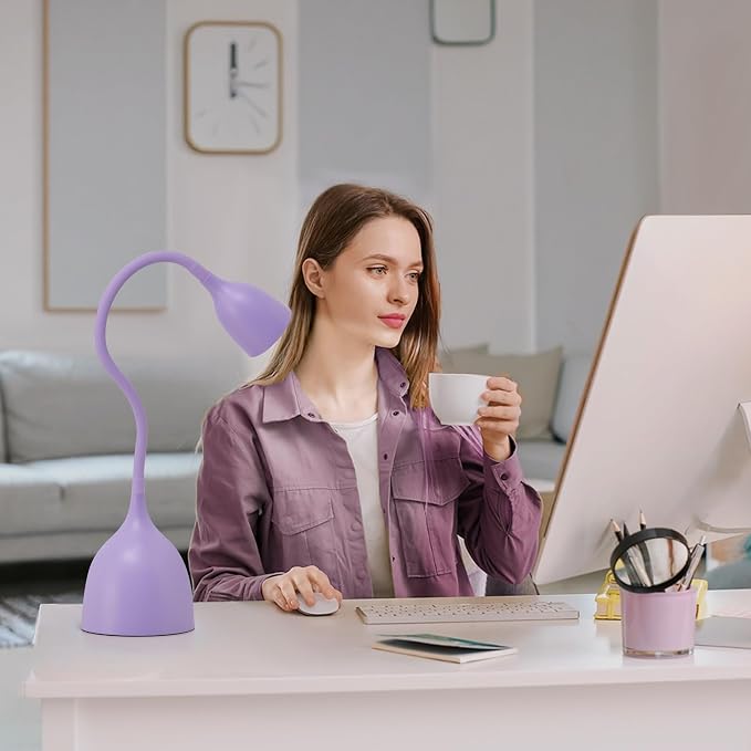 EJIAXIN Gooseneck Desk Lamp 360° LED Flexible Reading Light Small Desk Lamps for Small Spaces Home Office Bedroom College Dorm Desk Bookshelf Nightstand Table Lamp (Purple)