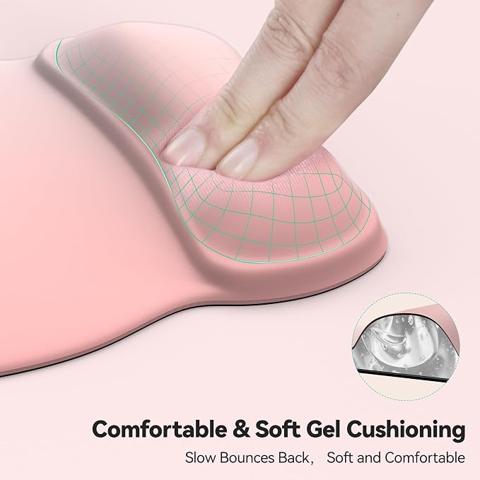 TECKNET Gel Ergonomic Mouse Pad with Wrist Rest, Non-Slip PU Base, Pink | Comfortable Gel Cushion, Pain Relief, Smooth and Waterproof Surface, Mouse Pad with Wrist Rest for Office, Gaming and Study