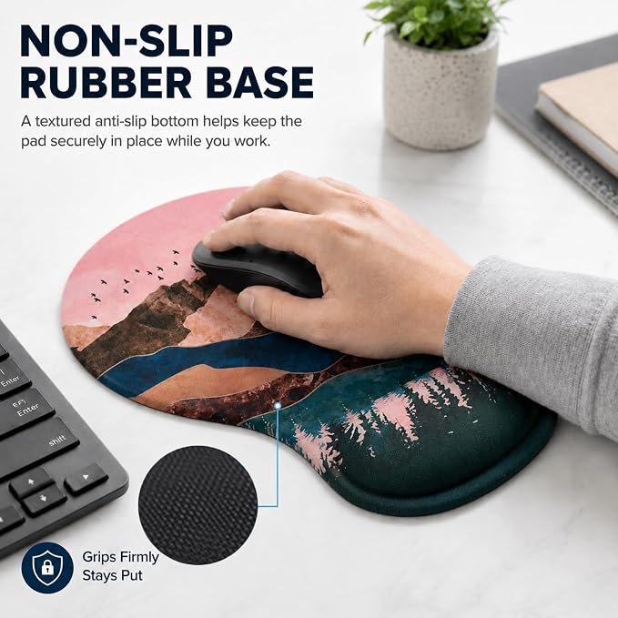 Mouse Pad with Wrist Rest Ergonomic Memory Foam Support, Non-Slip Rubber Base, Comfortable Typing Cushion for Home Office Computer Laptop, Sunrise