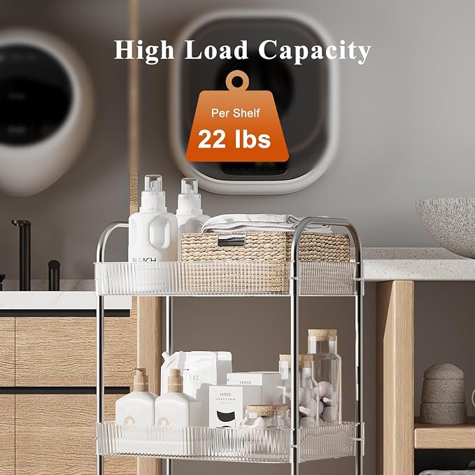 STARLATTA 3 Tier Rolling Cart with Lockable Wheels, Clear Acrylic Utility Trolley with Handle, Heavy-Duty Storage Organizer for Kitchen Bathroom Nursery Laundry - Snack Book Craft Organizer (Clear)