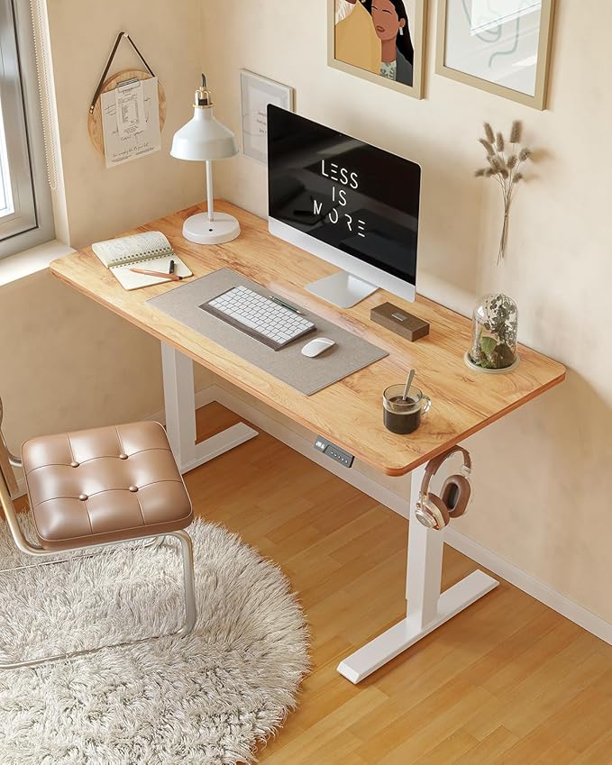 CubiCubi Electric Standing Desk, 60 x 24 Inches Height Adjustable Sit Stand Desk, Ergonomic Home Office Computer Workstation, Light Rustic