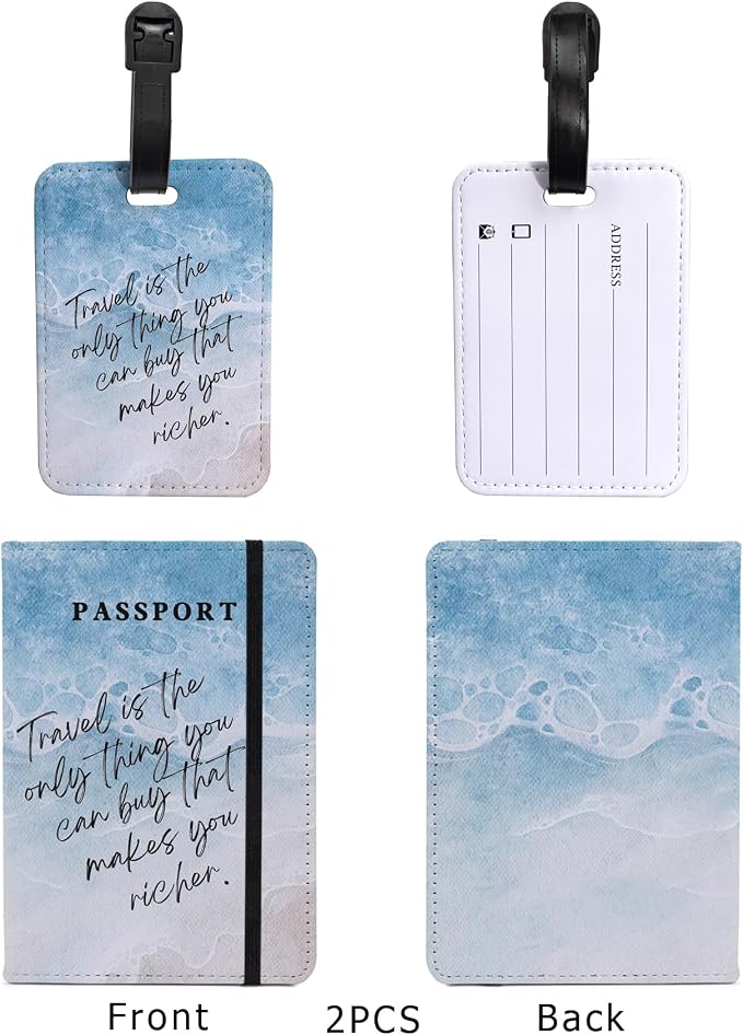 PDE-QUNLIAN Passport Book Holder,Passport Wallet for Men Mr and Mrs Passport Holder for Women Passport Cover World Map Passport Case for Couples Christmas Traveling Luggage Tag 2PCS