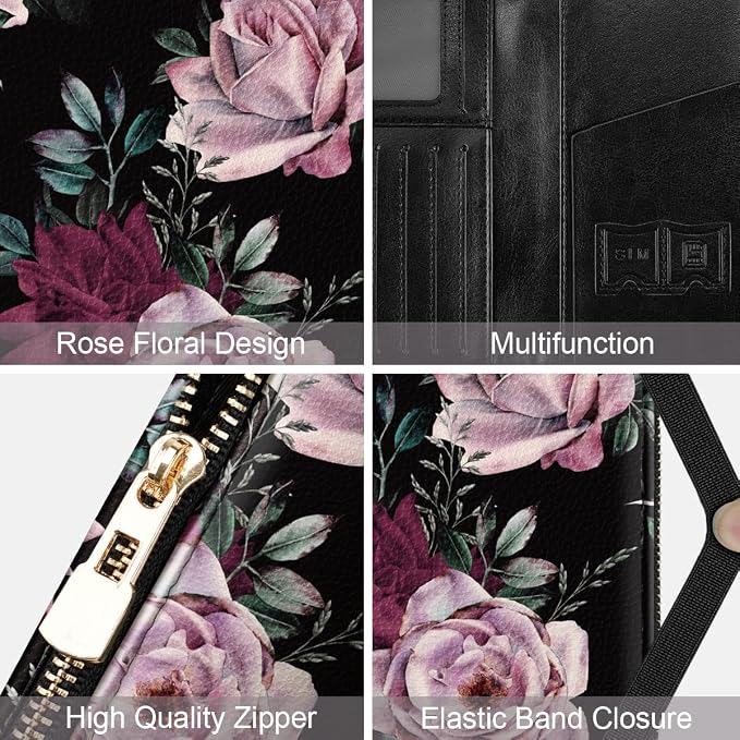 Passport Holder for Travel, RFID Blocking Passport Cover for Women Zipper | Travel Wallets, Passport Book Holder, Credit Card Holder, ID Window,SIM Card Slots, Coin & Tickets Pocket, Roses