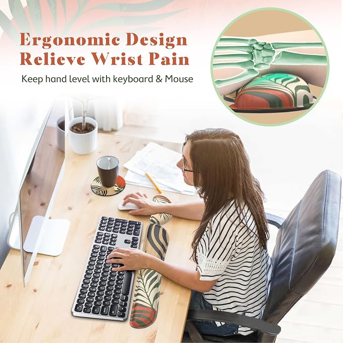 Gimars Enlarge Silky and Superfine Fabric Gel Memory Foam Keyboard Wrist Rest Set, Ergonomic Keyboard Mouse Wrist Support for Typing Pain Relief, Comfort for Office, Gaming, Computer-Morandi Orange
