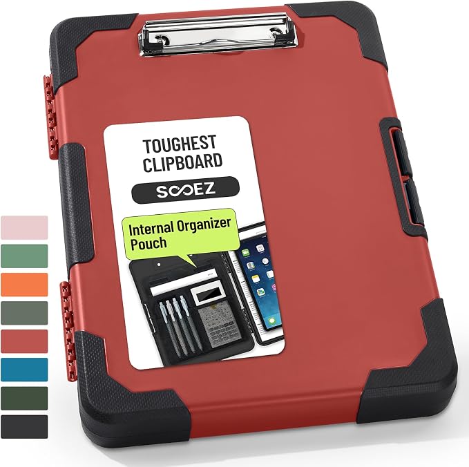 Sooez Toughest Clipboard with Storage, Internal Pen Pouch Included, Letter/ A4 Size, Shockproof Heavy Duty Plastic Clip Boards 8.5x11”, High Capacity Clipboards Box Case for Contractor Trucker Driver
