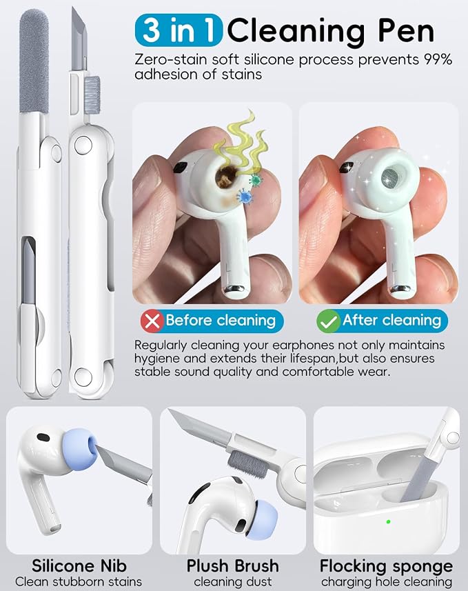 4 Pairs Replacement Ear Tips for AirPods Pro 1st /2nd (S-Blue) | with Noise Reduction Hole,Built-in dust Guard Screen Silicone Ear Tips with Cleaning Pen