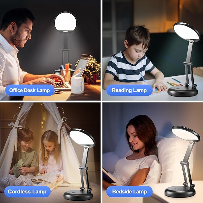 Desk Lamps for Home Office Rechargeable 3600mAh, Foldable+Portable Cordless Desk Light Small Table Lamp,Dimmable+9 Brightness Small Table Lamp Desk Light Table, LED Desk Lamps for Home Office