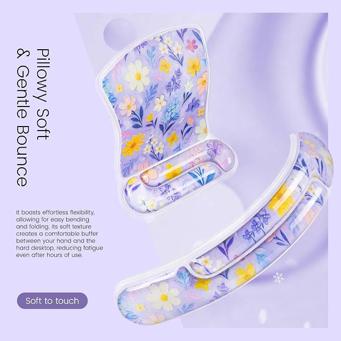 Ospelelf Mouse Pad with Wrist Rest and Ergonomic Gel Keyboard Hand Wrist, Support for Typing Gaming, Relieve Wrist Pain, Cool & Easy to Clean, for Office, Programmer, Home Computer Use Purple Floral