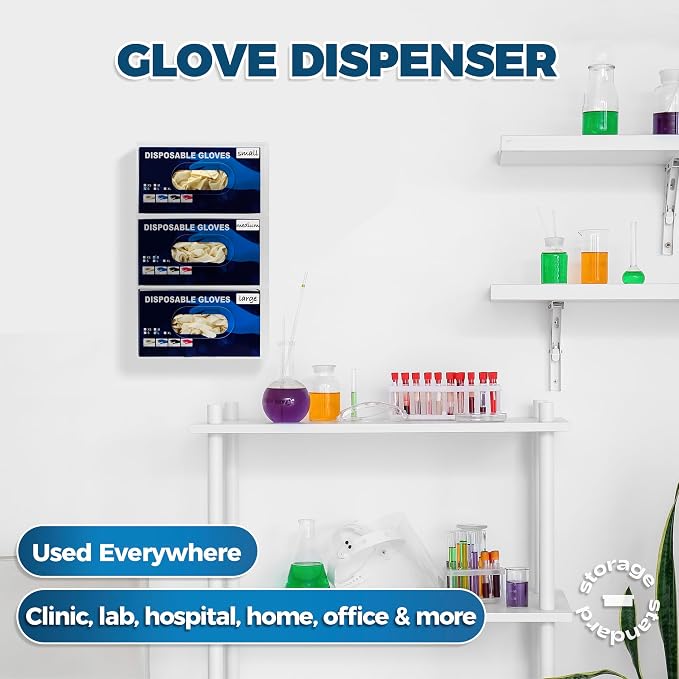 Triple Glove Box Holder Wall Mount Glove Dispenser - Disposable Glove Holder Wall Mount Glove Station for Medical Gloves, Multipurpose Kitchen Gloves Holder - 16.5 x 10 x 3.5 Inches