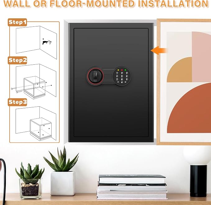 [19.7" Tall] Large Home Safe Box with Fireproof Waterproof Bag | Dual Alarm System, Digital Keypad and Spare Keys, Wall/Floor Mountable for Home Money Firearm Documents Medicines