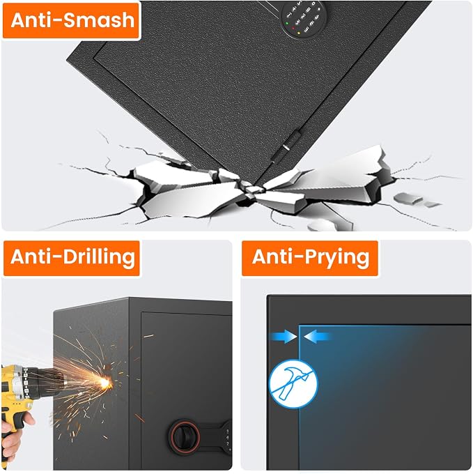 2026 35-Min 1700°F Fireproof Safe, 23.7" Tall 43Lbs Safe Box for Document | with Alarm System, LED Light, Wall Mount Fire Safe for Closet Bedroom, Safes for Home Use Fire Waterproof
