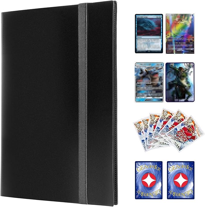 GEAoffice Trading Card Binder, 9 Pockets Card Album Folder, 360 Side Loading Pocket Binder for Sports&Game Cards, MTG and Other TCG, BLACK