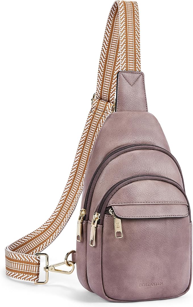 BOSTANTEN Sling Bag for Women Leather Crossbody Bags Fanny Pack Chest Bag for Travel | Adjustable Wide Strap, Small, Anti Theft, Lightweight, Multi Pockets and Carrying Way, Card Slot, Cute Trendy for Everyday