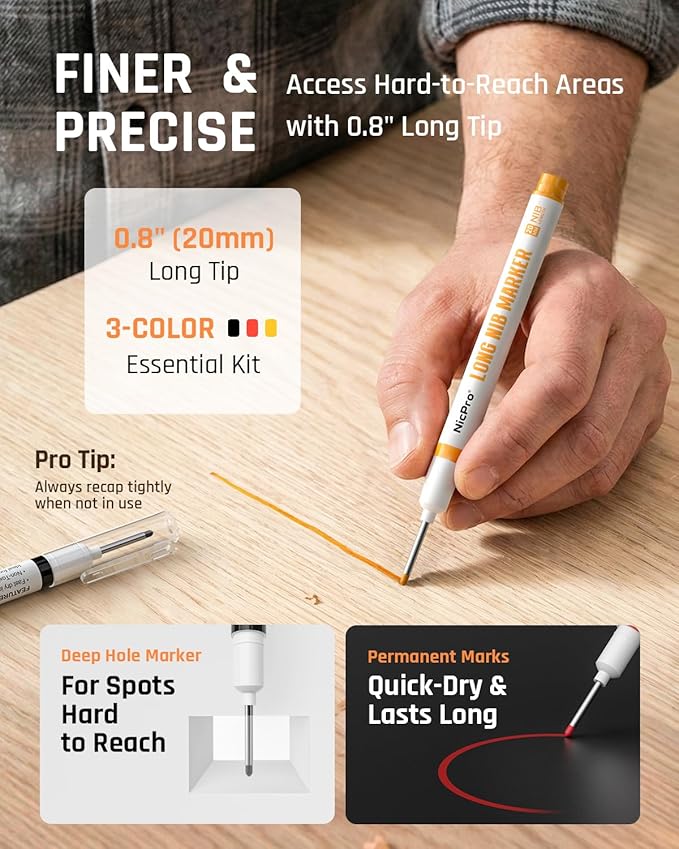 Nicpro 4 Pack Carpenter Pencils with Sharpener, (Red, Black, Yellow, Green) | Construction Mechanical Pencil Set +52 Refills, Heavy Duty Working Tools, Long Nib Marker Pens for Architect Marking