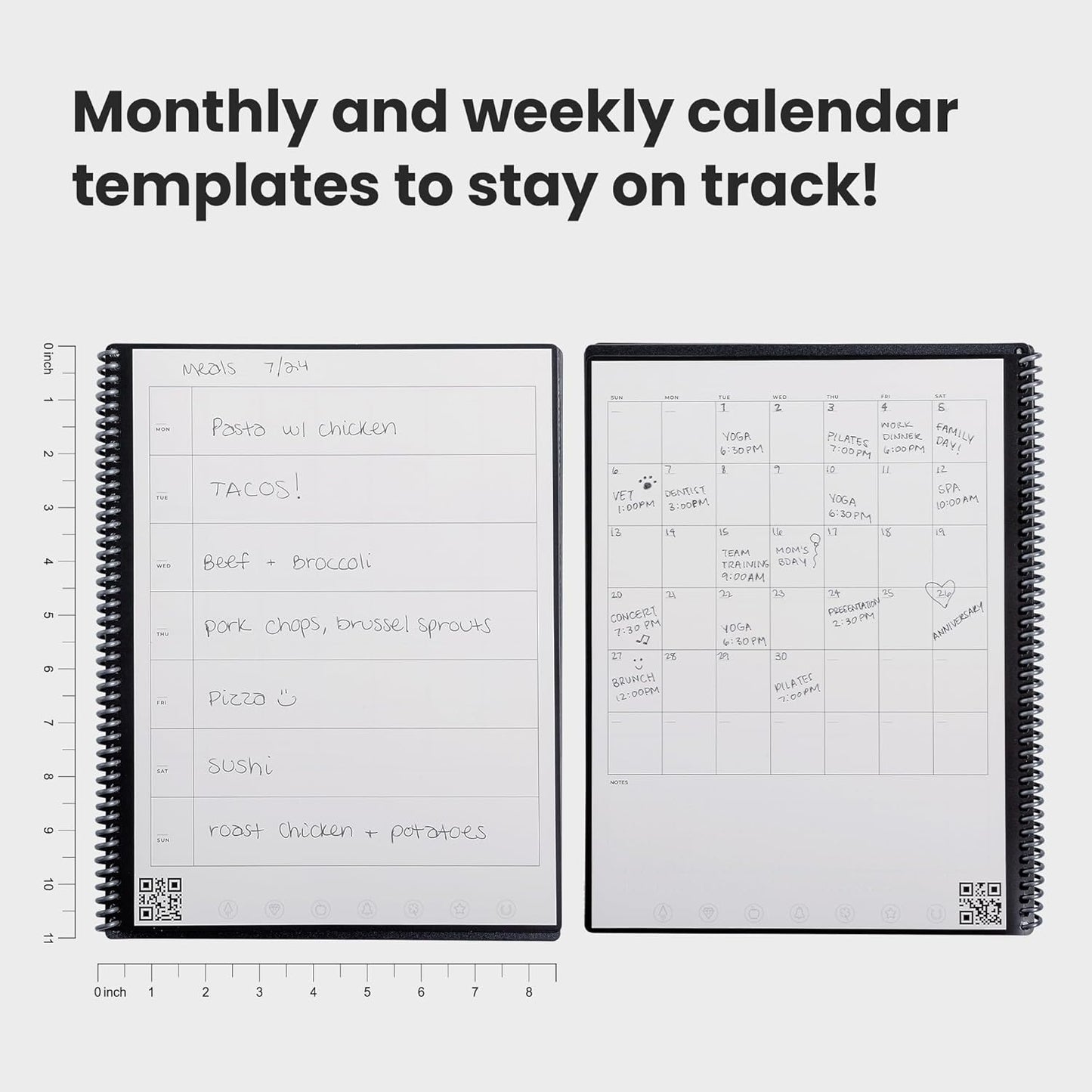 Rocketbook Fusion Reusable Undated Productivity Planner, Letter Size 8.5x11, Maroon - Goals, Monthly and Weekly Calendar, Daily To-do List, Lined and Dotted Notes Pages
