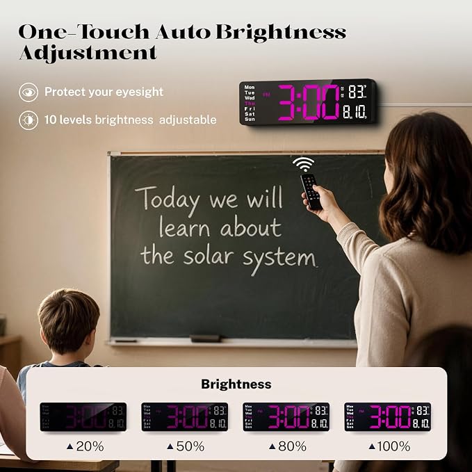 Digital Clock Large Display, 16" Large Digital Wall Clock for Classroom, Led Big Wall Clocks with Remote Control,Date,Week,Alarm,Temp,Night Light for Bedroom,Living Room,Gym,Office