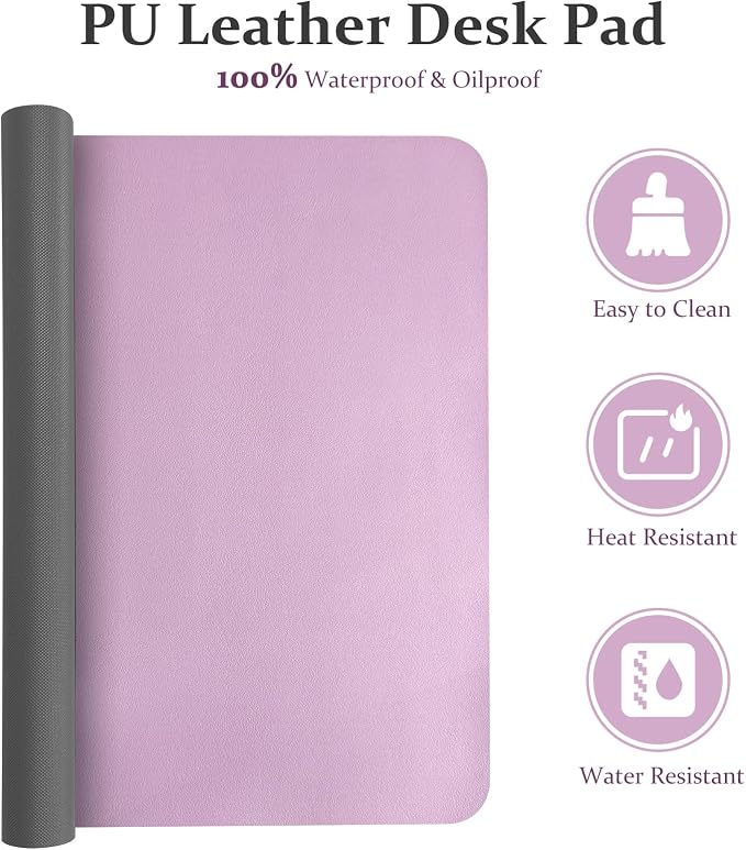 Leather Desk Pad Mat, Purple Desk Mat, 23.6" x 13.7" | Non-slip and Waterproof Computer Mat, Desk Protector for Office/Home, Desk Accessories for Women
