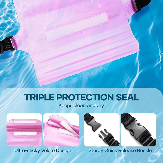 Waterproof Bag Fanny Packs for Women, Floating Beach Bags 2PCS | Floating, ideal for Beach, Boating & Kayaking&Fishing&Diving, Durable Material, Phone & Passport Pouch(black&pink)
