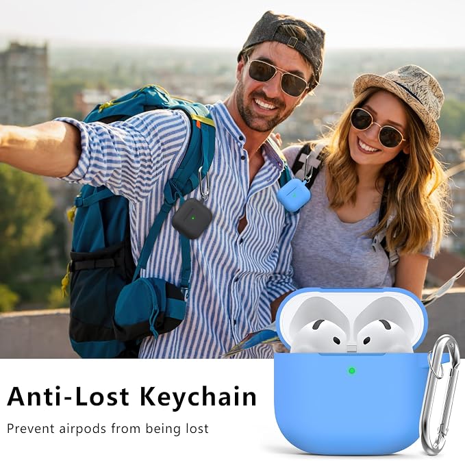 Ljusmicker for AirPods 4 Case 2024 with Cleaner Kit,Soft Silicone Protective Cover for Apple AirPods 4th Generation Cases for Women Men,for AirPod 4 Case Accessories with Keychain-Milk Blue