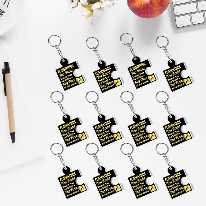 Team Appreciation Gifts Bulk Thank You Keychains for Coworkers | Gift Set for Employee, Staff, Teachers, Teamwork Puzzle Piece Keyring, Acrylic