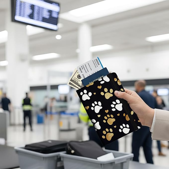 Passport Holder Wallet Cover Case,RFID Blocking Passport Cover,Large Capacity Travel Wallet with Multi Card Slots (Dog Paw Prints)