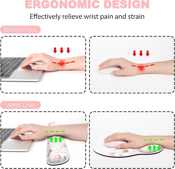 Ergonomic Mouse Pad with Wrist Rest and Keyboard Wrist Rest, Mousepad | Memory Foam Wrist Rest for Computer Keyboard, Pain Relief, Non-Slip Base,Mouse Pad Wrist Support for Gaming,Watercolor Flower