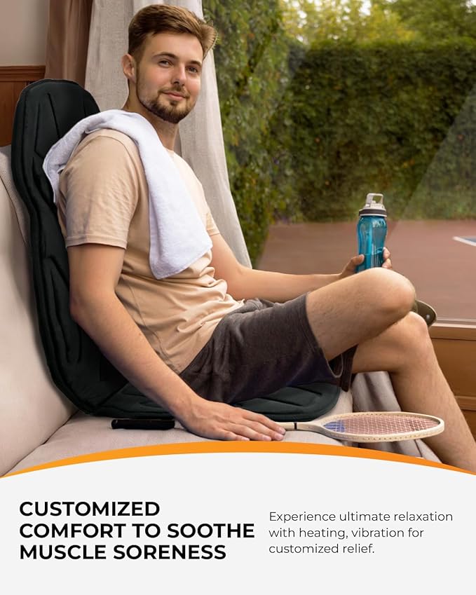 CooCoCo Vibration Back Massager with Heat, Birthday Gifts for Men Dad Husband Mom Women, Massage Chair Pad with 8 Vibrating Motors & 2 Levels Heat, Heated Seat Cushion for Home Office Use