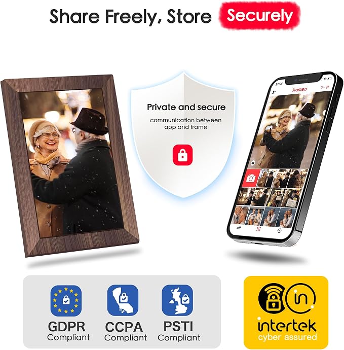 Frameo 10.1" Digital Picture Frame WiFi Wood, 1280 * 800 IPS HD Touchscreen, 32GB Storage, Instant Share Pictures Video, Smart Photo Frame Electronic, Gifts for Mom, Grandma, Woodgrain