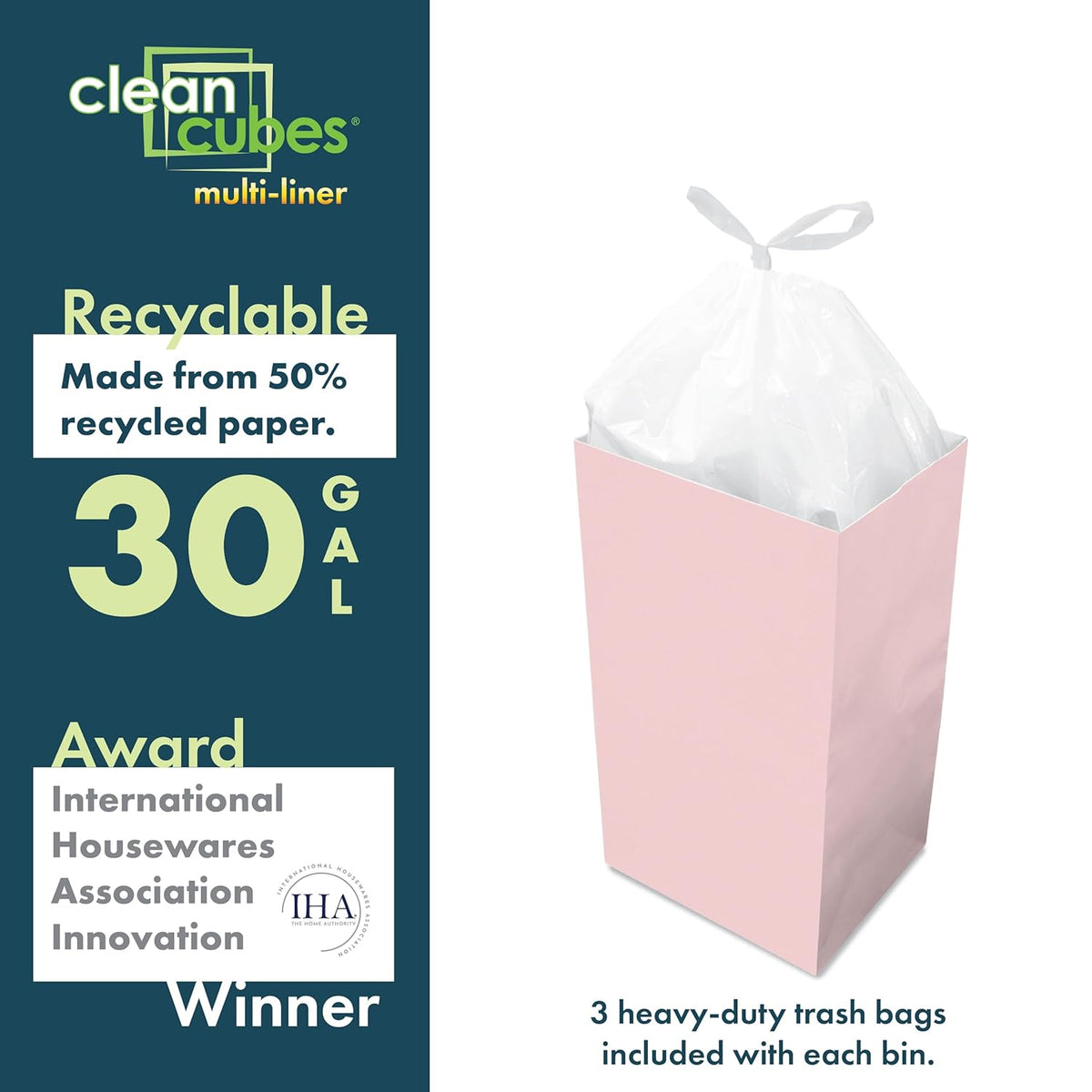 | 30 Gallon Multi-Liner Disposable Trash Cans (3-Pack) - Reusable Garbage and Recycling Bins for Parties, Events, and More (Pink)