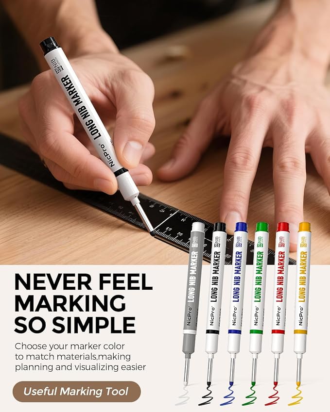 Nicpro 42Pack Carpenter Pencil with Sharpener, Mechanical Carpenter Pencils Set with Deep Hole Long Nib Marker Pen, Carbide Scribe Tool & Construction Pencil for Architect Woodworking-With Canvas Case