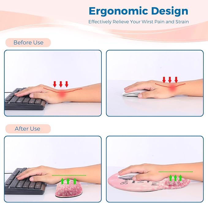 Mouse Pad and Keyboard Wrist Rest Support,Ergonomic Mouse Pad Set | Mousepad With Coaster and Non-Slip PU Base,Pain Relief for Desk Desktop Gaming, Computer,Office -Beach