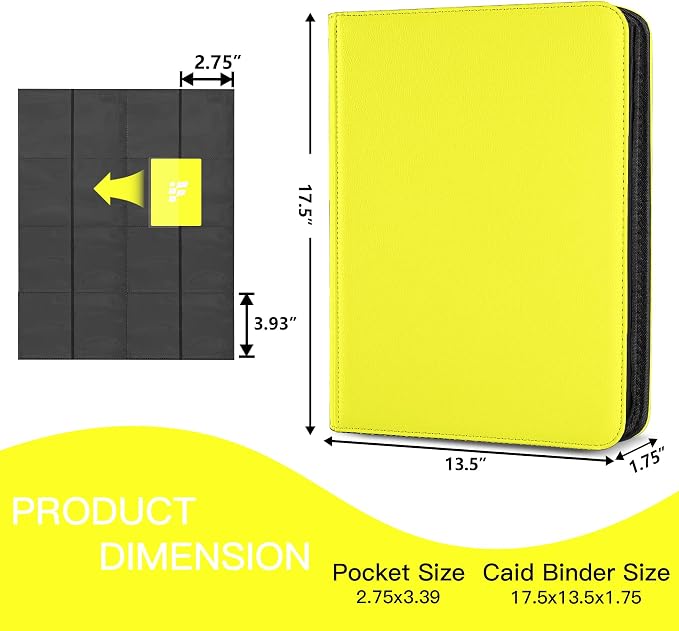 1000+ Pockets Trading Card Binder, 16 Pockets Trading Card Binder Ringless Side Loading Trading Card Album Folder for TCG,MTG,Sports Cards(Yellow-1)