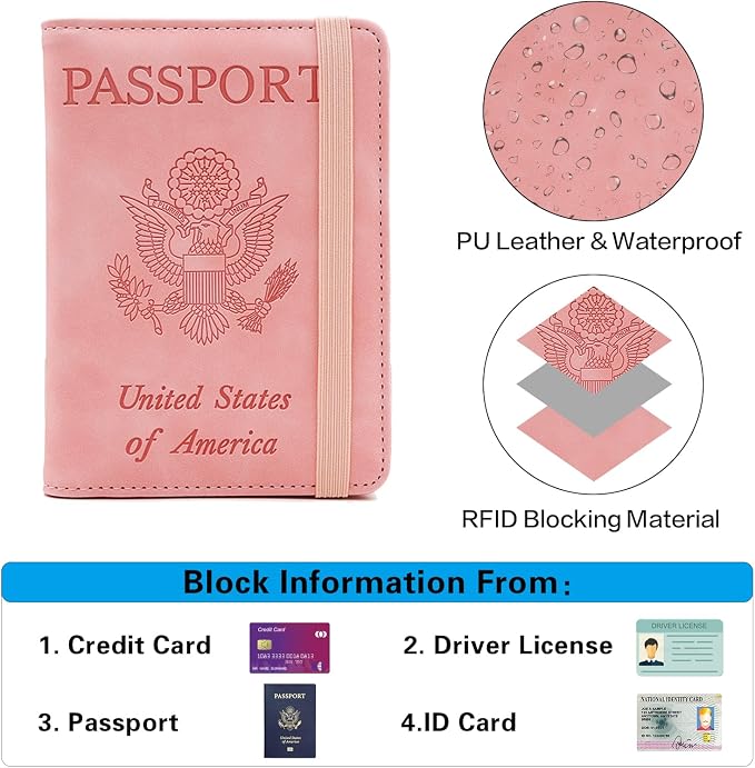 Melsbrinna Premium Leather Passport Holder Covers Case, Waterproof Rfid Blocking Travel Wallet Passport Holder with Pen Holder, Cute Passport Book for Women/Men