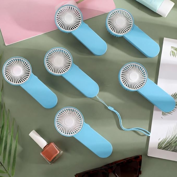 Sumind 6 Pcs Small Personal Portable Fan Mini Handheld Bulk 1 Speed Electric Cute Battery Powered for Neck Lash Makeup Women Men Travel Camping Indoor Outdoor Summer (Light Blue)