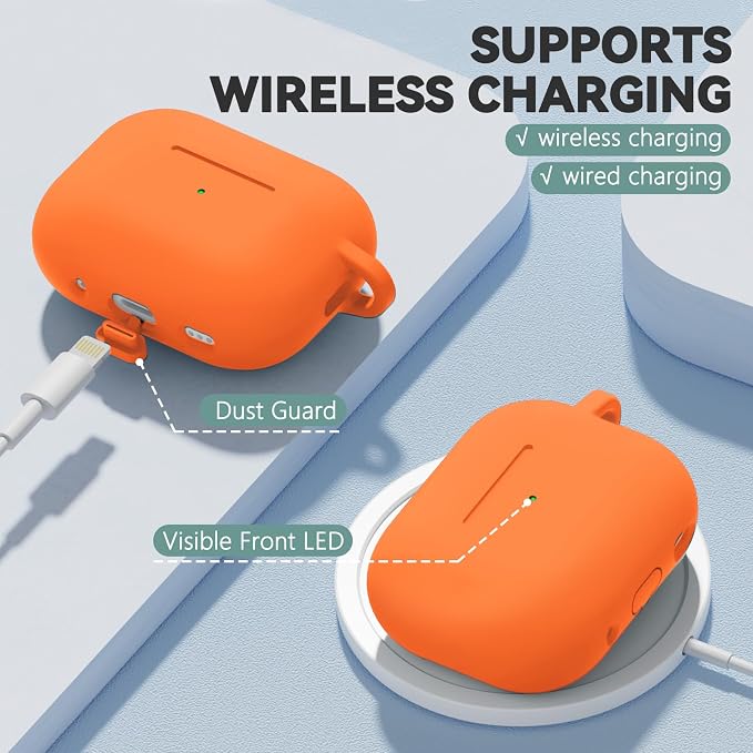 Ljusmicker for AirPods Pro 3 Case 2025 with Cleaner Kit,Magnetic Orange | Soft Silicone Protective Cover for Apple AirPod Pro 3rd Generation Case with Keychain for Women Men,Shockproof,Magnetic