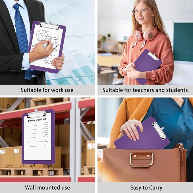 Hongri A5 Clipboard with Storage, Metal Retractable Pen Holder, Dark Purple | 6 x 9'' Nursing Plastic Foldable Clip Board, Size 9.4 x 6.1 x 0.9 in, Menu Box for Work, Office & School Supplies