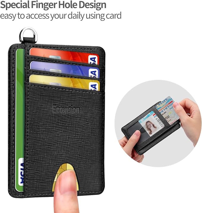 Slim Minimalist Front Pocket Wallet, RFID Blocking Credit Card Holder Wallet with Detachable D-Shackle for Men Women
