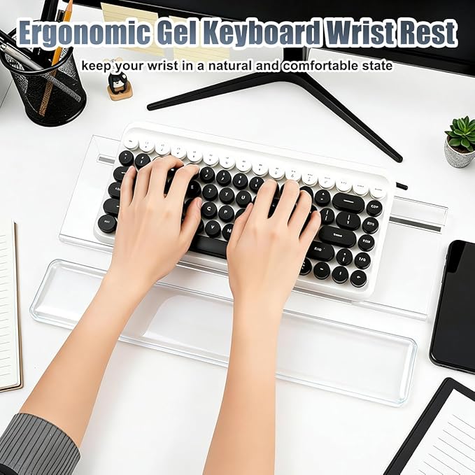 Keyboard Wrist Rest,Gel Wrist Rest for Keyboard-Tinted Clear Wrist Rest | Jelly Clear Gel Wrist Pad for Easy Typing, Anti-Slip Comfort Keyboard Wrist Pad for Desktop Relieve Pain