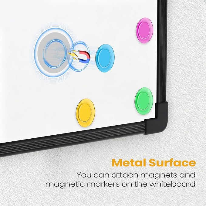 Black Frame Small Dry Erase Board for Wall, 16" x 12" Double-Sided Hanging Whiteboard with 4 Markers, 4 Magnets and 3 Mini Sticky Notes, Portable Whiteboard for Kids, School, Home, Office