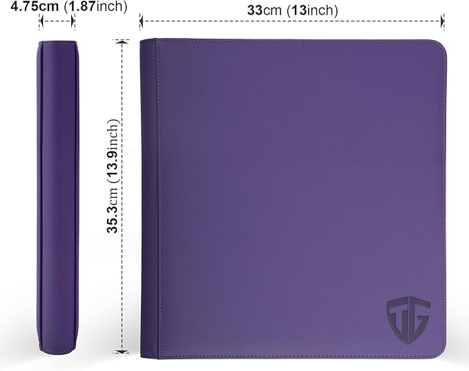 12 Pockets Trading Card Zipper Binder for 720 Cards| Secure Side Loading Pockets | Trading Card Album Folder | Compatible with YuGiOh, MTG,Sports Cards (Purple 12)