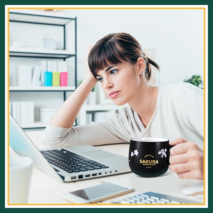 Honeydak Coffee Mug Warmer Cute Cat Mug Set Cup Warmer for Women Heated Coffee Warmers for Mom Home Office Desk Valentine's Day Anniversary Birthday Gifts(Sakura,Black)