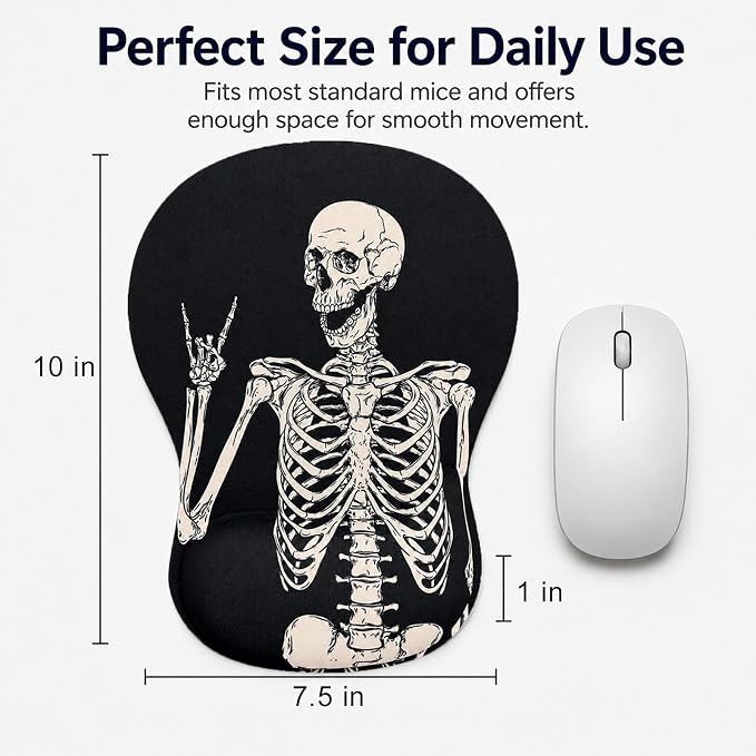 Mouse Pad with Wrist Rest Ergonomic Memory Foam Support, Non-Slip Rubber Base, Comfortable Typing Cushion for Home Office Computer Laptop, Human Skeleton