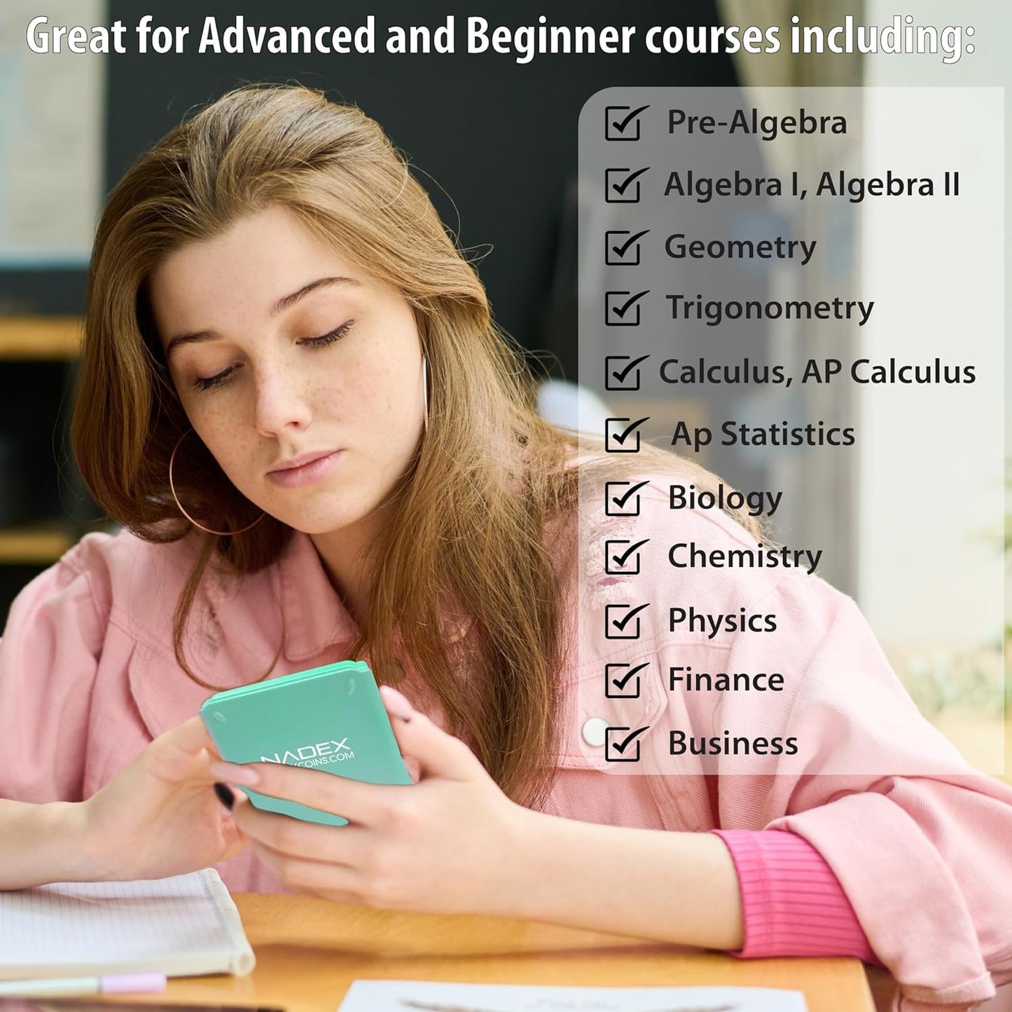 Scientific Calculator with Graph Functions for College and High School Students, Engineering, Advanced Mathematics, Calculus, Algebra, Geometery, Trigonometry, Statistics, Physics, Chemistry - Green